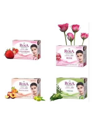 Rosa Transparent Strawberry, Rose, Neem And Peach & Olive Gel Soapi Skin Conditioners For Moisturized Skin I Bathing Bar I For Soft And Smooth Skin I Pack 4 *100G Each image