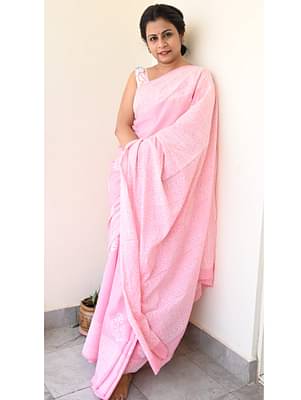 Summer Vacation Collection - Rose Milk- Handblock Print Natural Dyed - Mulmul Cotton Saree image