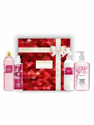The Love Co Japanese Cherry Blossom Bath And Body Care Gift Box Shower Gel, Room Spray, Hand Wash, Diamond Shimmer Lotion |Pack Of 4 image