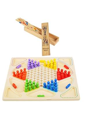 Trinkets-More®---Chinese-Checkers-2-In-1-Ludo-Mikado-Sticks-Game-Wooden-Marbles-Ludo-Board-Game-Classic-Superb-Family-Game-Adults-And-Kids-Gift-Fun-Toys-3-Years-Mikado-2-In-1-Checkers-Ludo-
