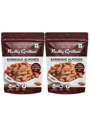 Nutty Gritties Barbeque Almonds, Dry Roasted Non Fried and Zero Oil - 400g - 2 Pack of 200g each - image