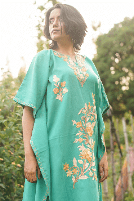 KASHMIRI SEA GREEN COTTON KAFTAN