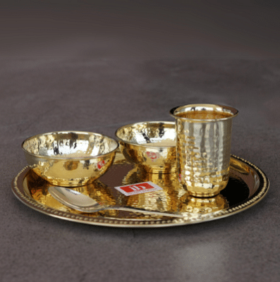Indian Barthan Hammered Brass Plate Set
