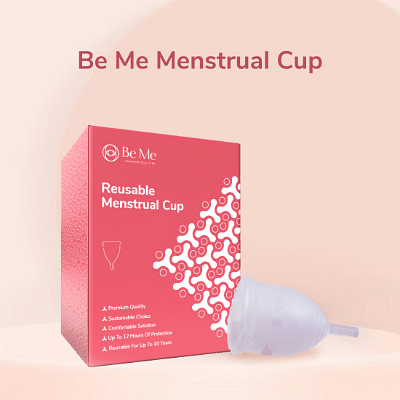 Be Me Reusable Menstrual Cup for Women| Ultra Soft, Odour & Rash Free| 100% Medical Grade Silicone| No Leakage| Protection for Up to 10-12 Hours, Pack of 1