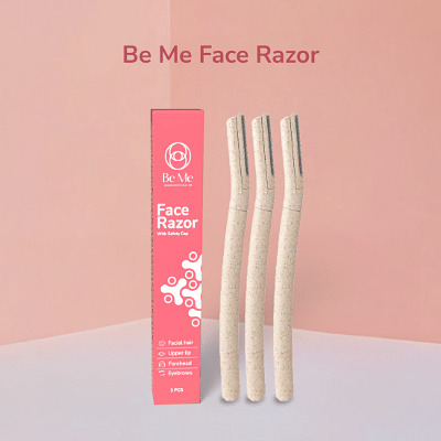 Be Me Face Razor for Women with Safety Cap - Pack of 3 | No Cuts, No Irritation | For Eyebrows, Upper Lip, Forehead, Peach Fuzz, Chin and Sideburns Dermaplaning Tool | Stainless Steel Blade